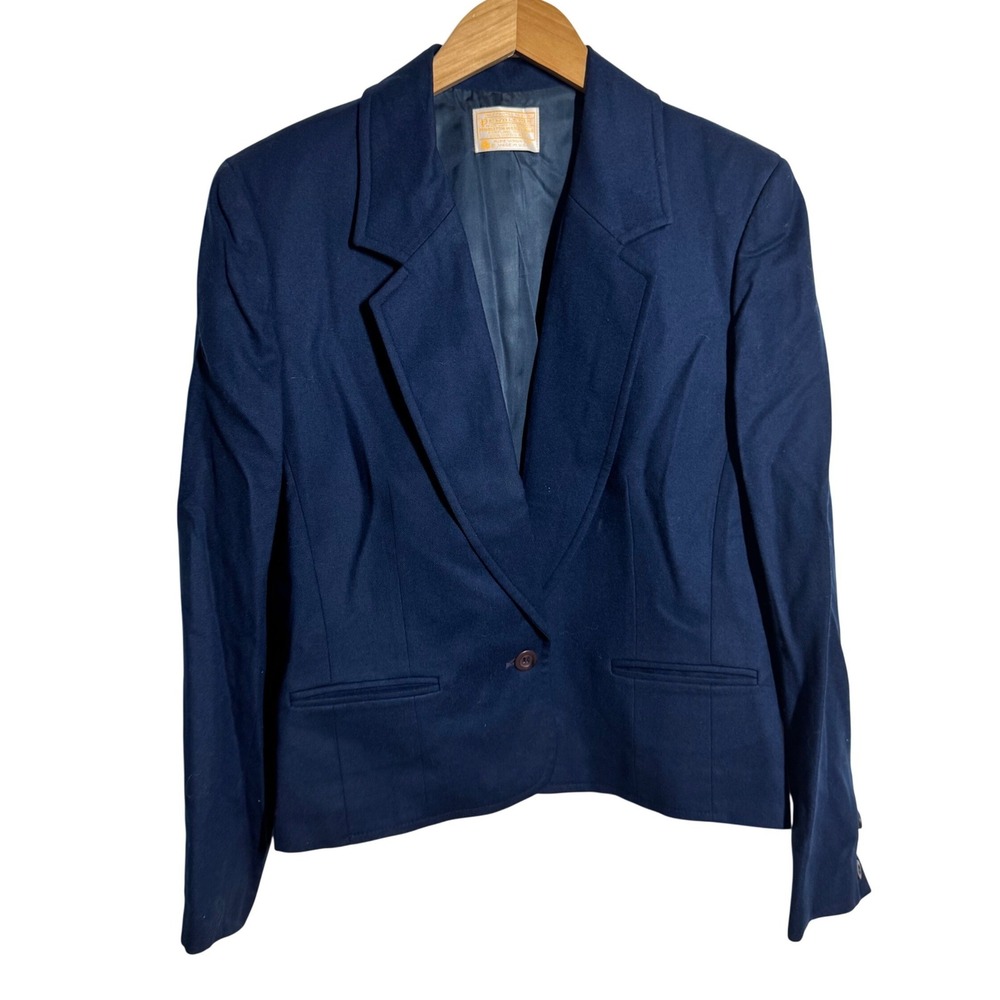 Pendleton Vintage Navy Blue 100% Virgin Wool Single Button Blazer Made in USA